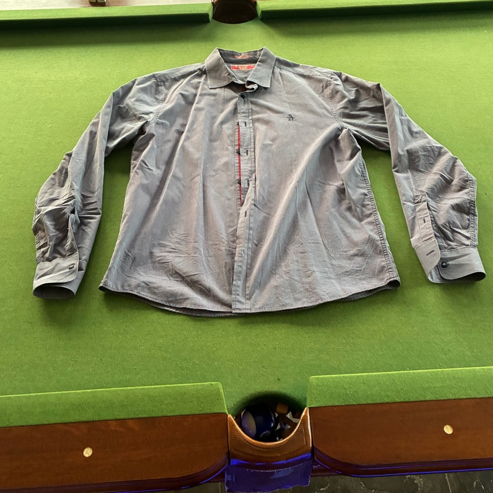 Original Penguin heritage slim fit Gray Button down Shirt large like new